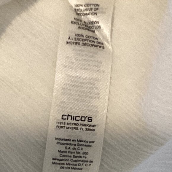 Chico's Cotton Gauze Embroidered BOHO Peasant White Noise Top Sz 1 (M/8) #283B - Picture 8 of 9